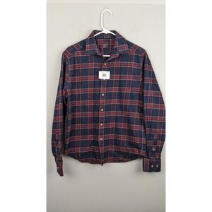 UNTUCKit Rosato Plaid Shirt Small Regular Fit Navy Red Cotton Long Sleeve Casual
